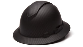 Ridgeline Pyramex full brim hard hat front view with matte black graphite finish