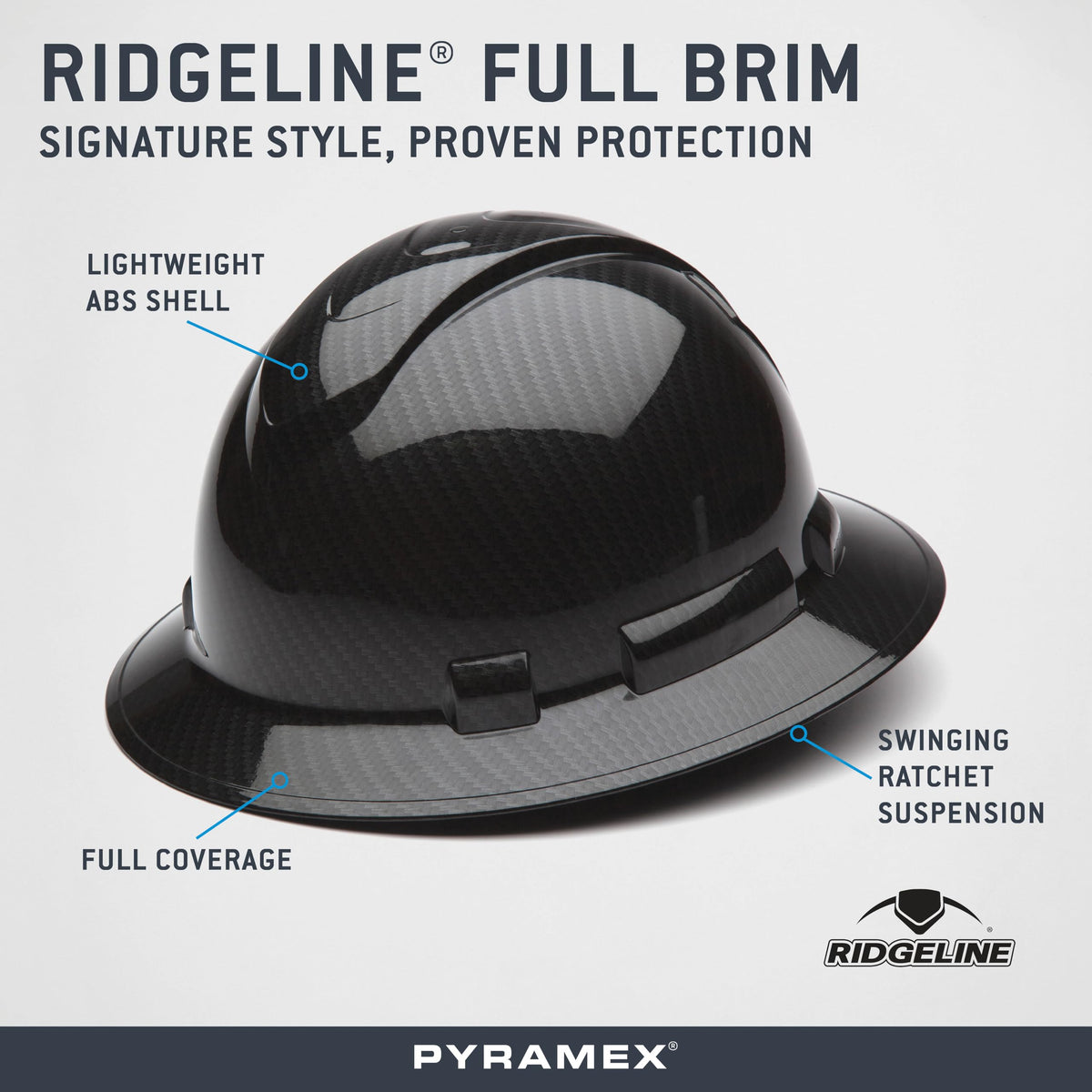 Close-up of Ridgeline Pyramex hat showing graphite pattern and durable shell texture.