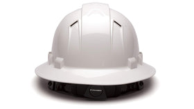 Ridgeline Pyramex white hard hat with 4-point suspension for secure, comfortable wear