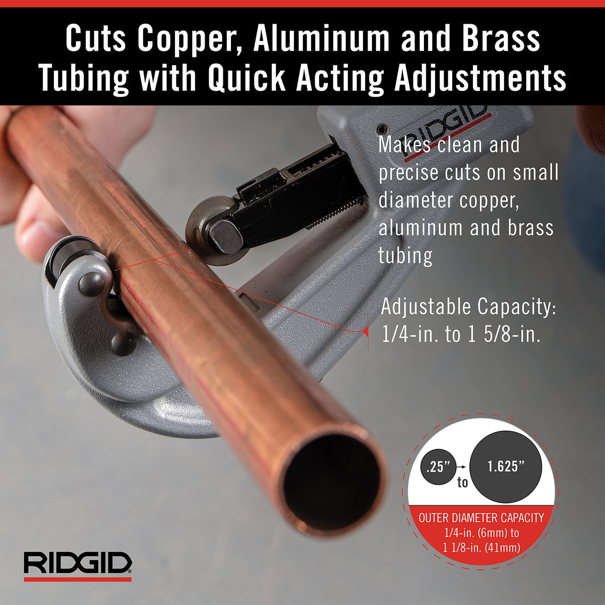 RIDGID 151 knob closeup emphasizes large X-CEL knob for firm, quick adjustments