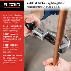 RIDGID 151 quick acting tubing cutter side view highlights ergonomic grip for comfortable cuts