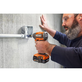 RIDGID 18V brushless impact driver battery slot ready for long sessions.