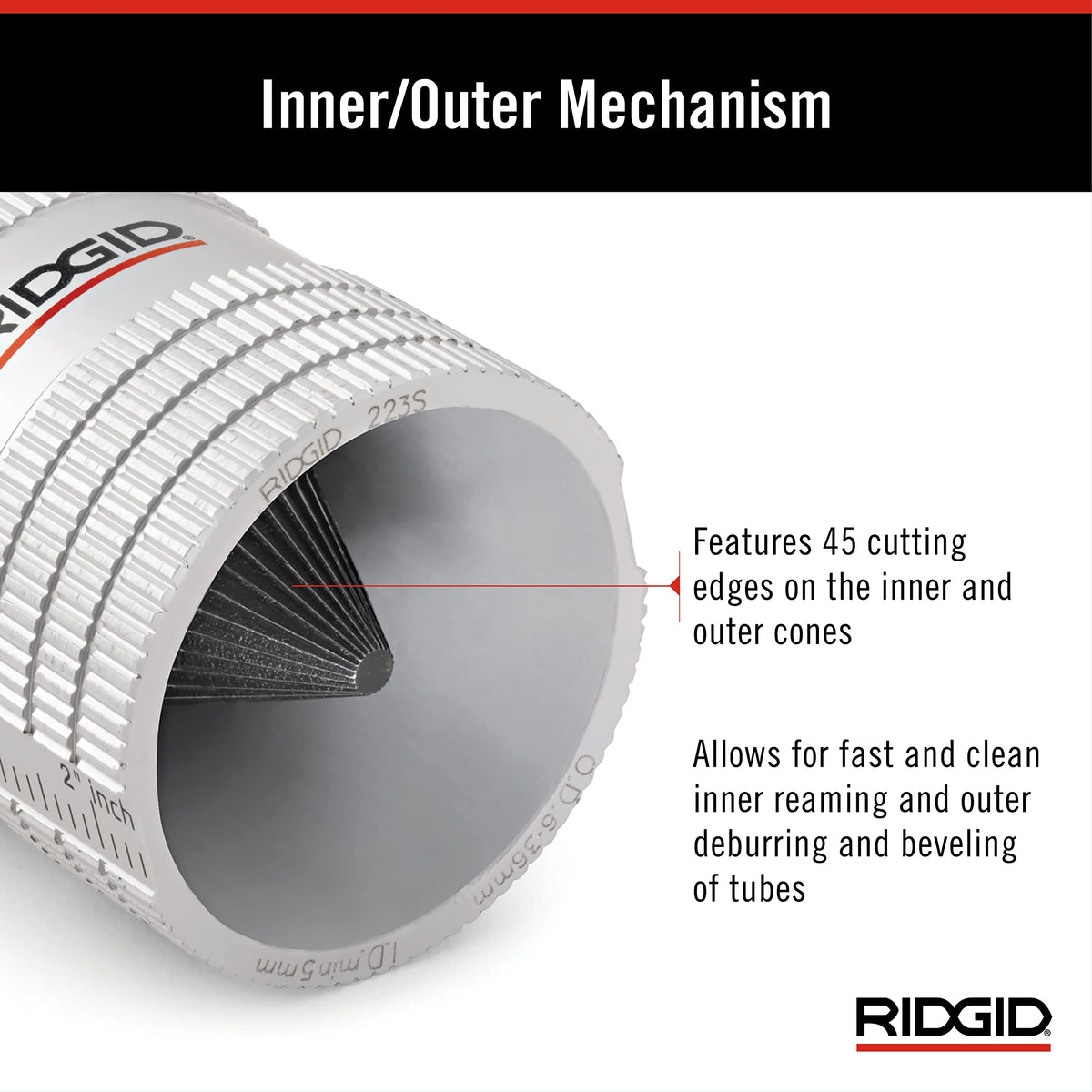 RIDGID 223S dual imperial/metric bar for easy adjustments on site