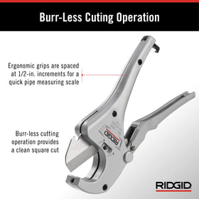 RIDGID RC-1625 ergonomic grips reduce hand fatigue.