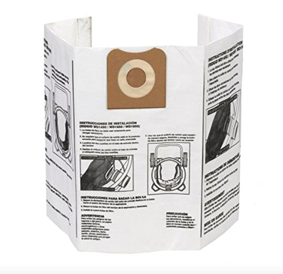 RIDGID 23743 dry-pickup bag two-pack enables mess-free disposal for large vacuums.