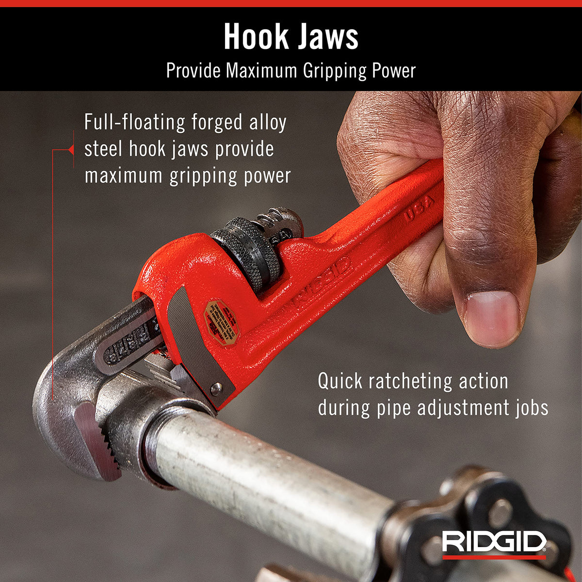 RIDGID 31000 forged hook jaw with secure grip.