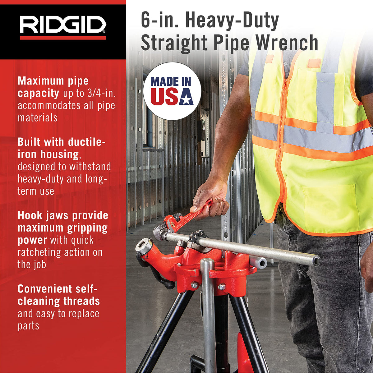 RIDGID 31000 six-inch pipe wrench side view showing robust form.