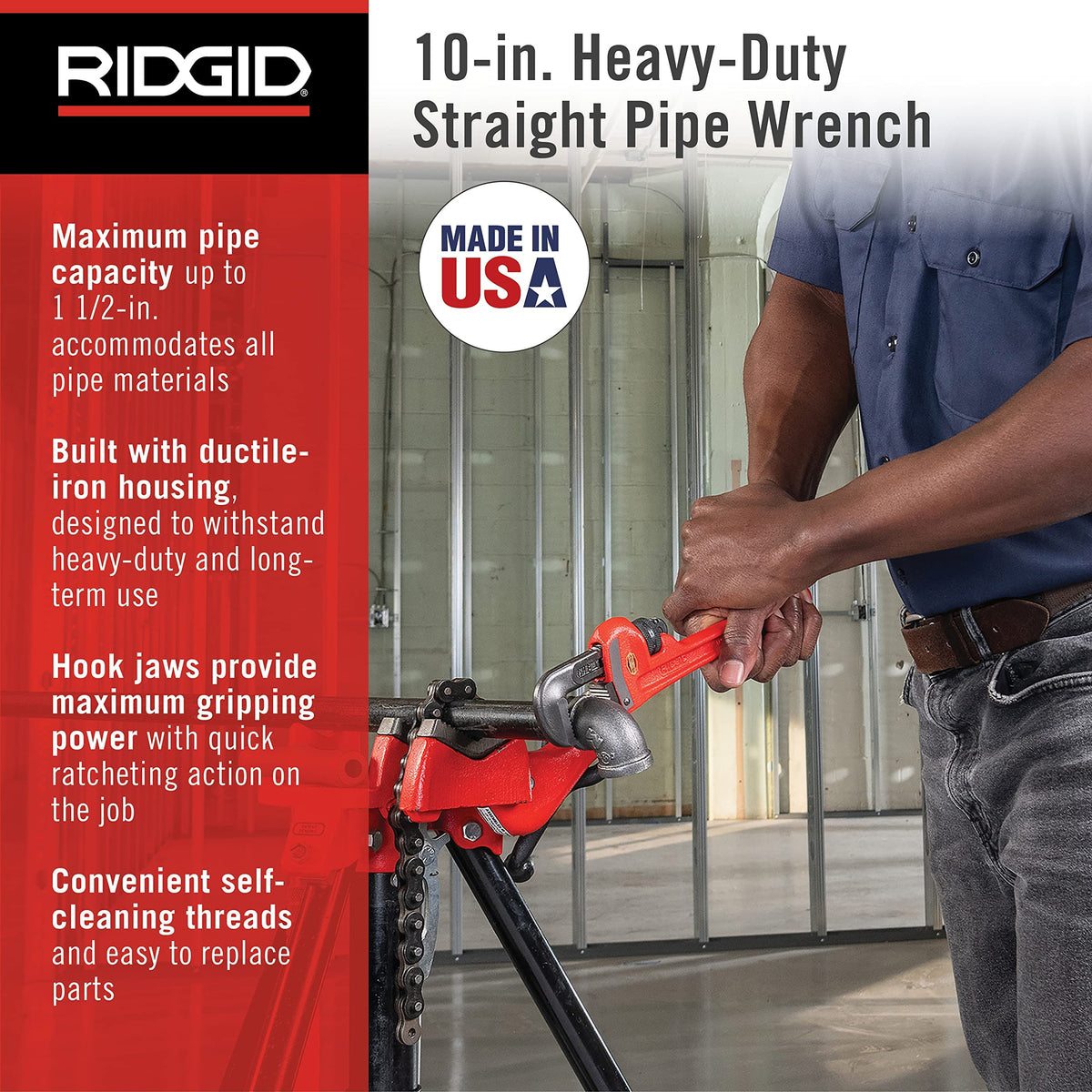 RIDGID 31010 featuring an I-beam handle for added leverage in pipe work.