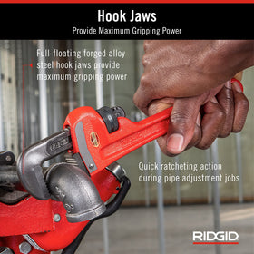 RIDGID 31010 replaceable hook and heel jaws extend tool life in tough jobs.