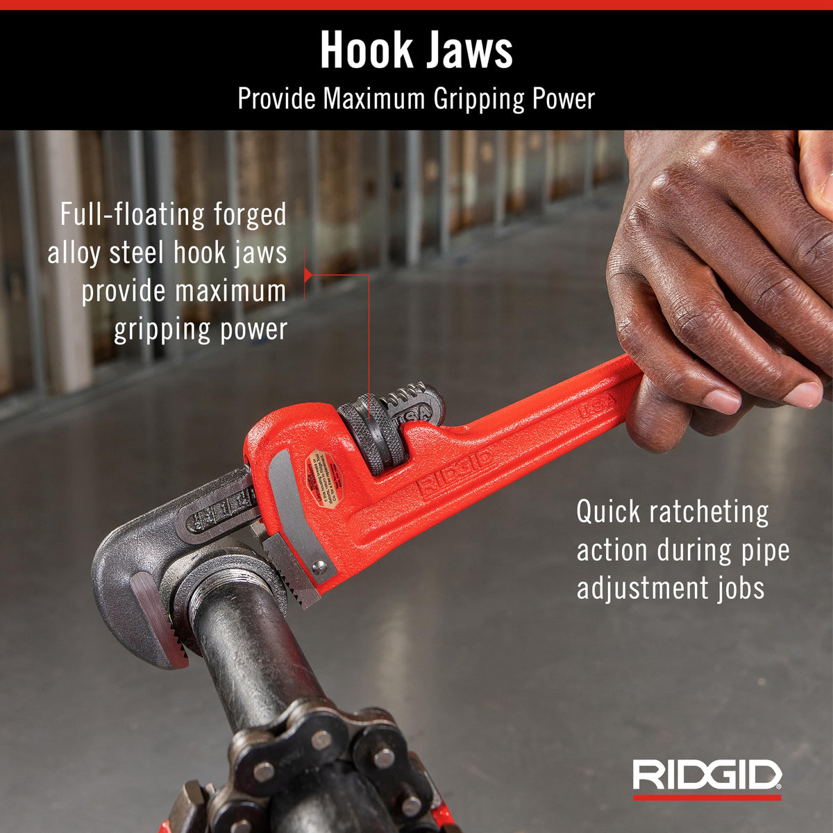 RIDGID 31015 I-beam handle style optimized for leverage and control.