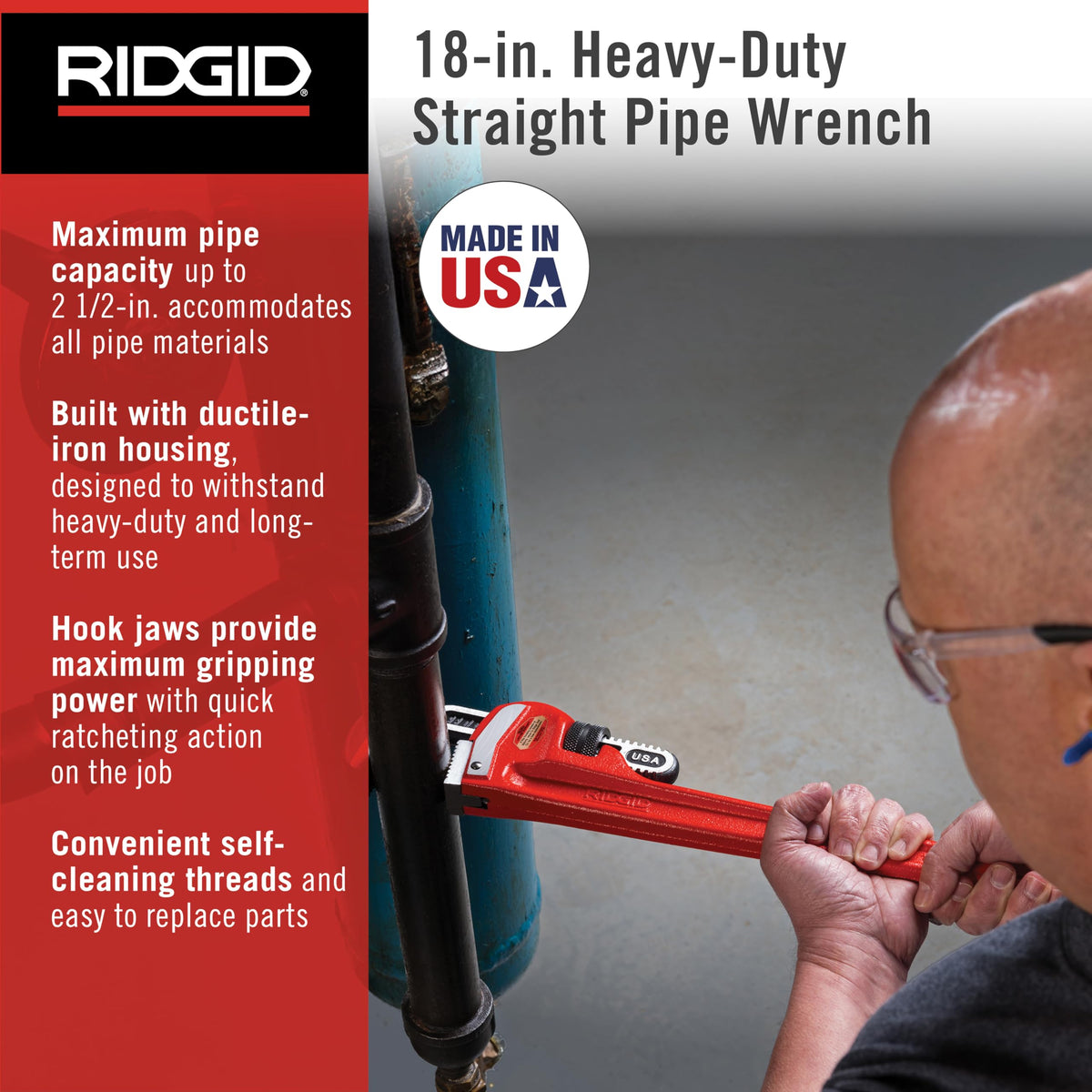 RIDGID 31025 jaw close-up shows full floating hook jaw for quick grip.