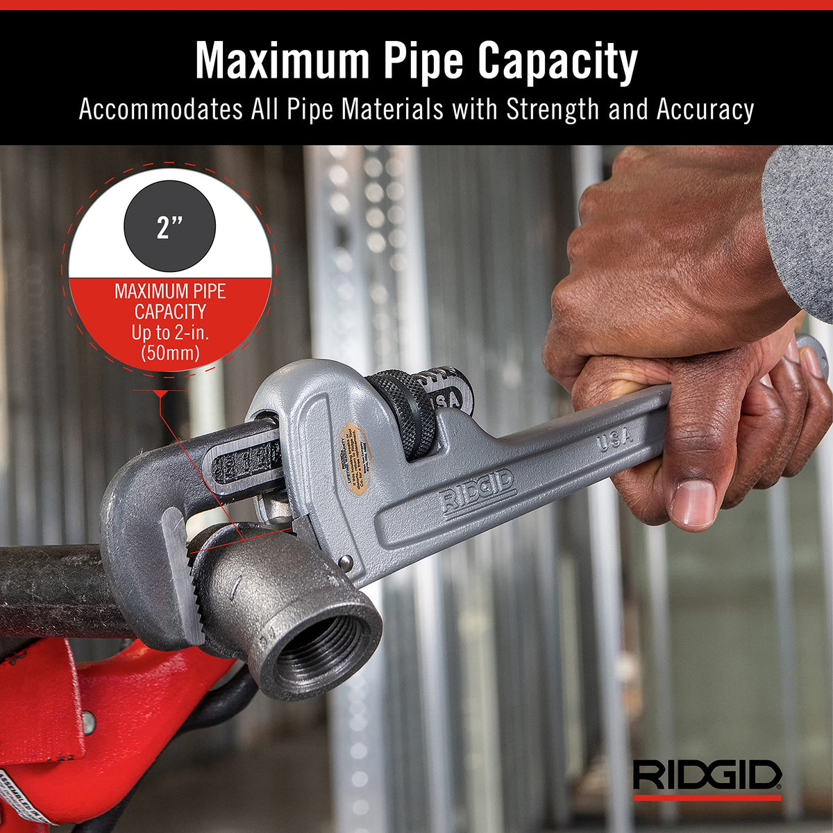 Aluminum body and I-beam handle on RIDGID 31095 for durable use