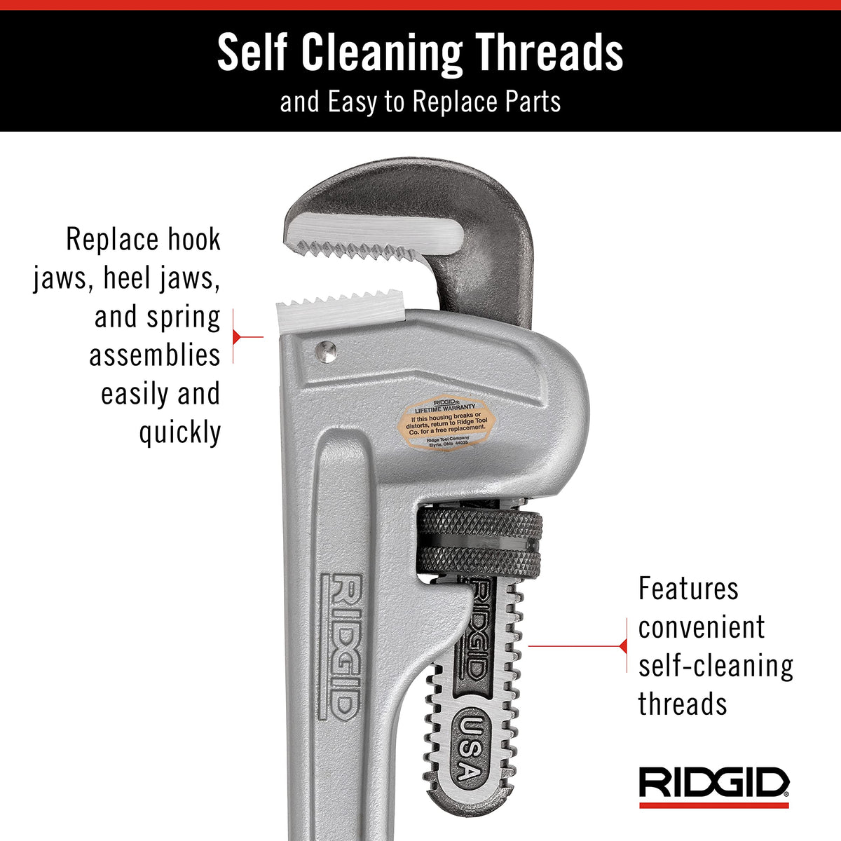 Self-cleaning threads on RIDGID 31095 for easier on-site operation