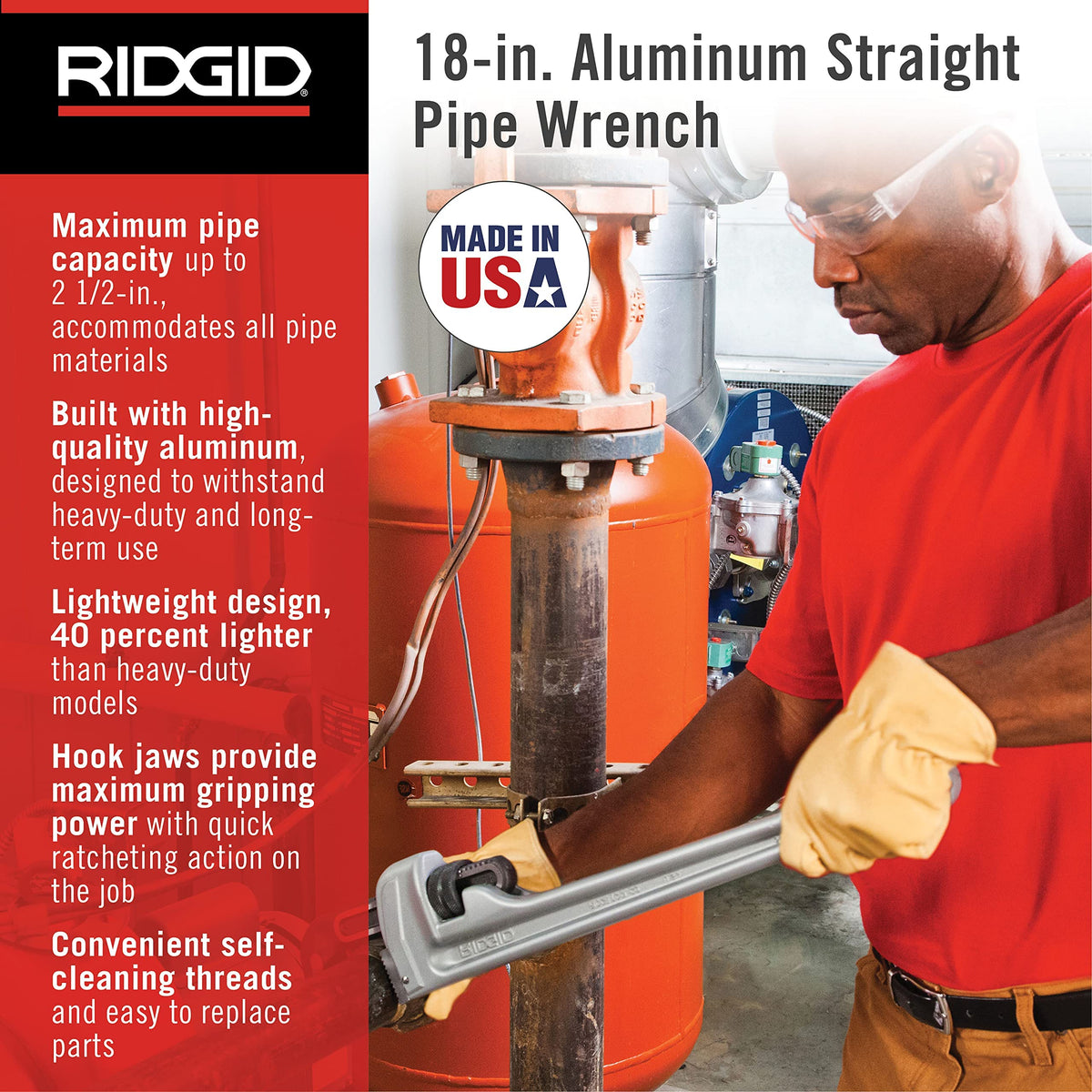 RIDGID 31100 aluminum wrench showcases an I-beam handle for precise adjustments.
