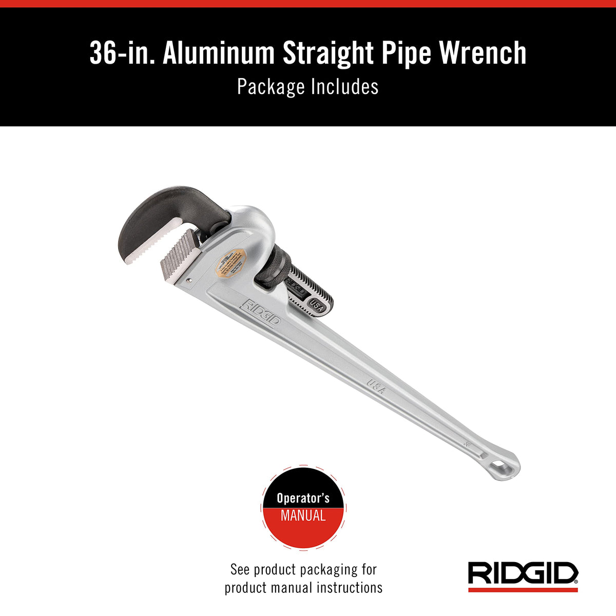 RIDGID 31110 36-inch aluminum pipe wrench weight comparison highlights reduced fatigue