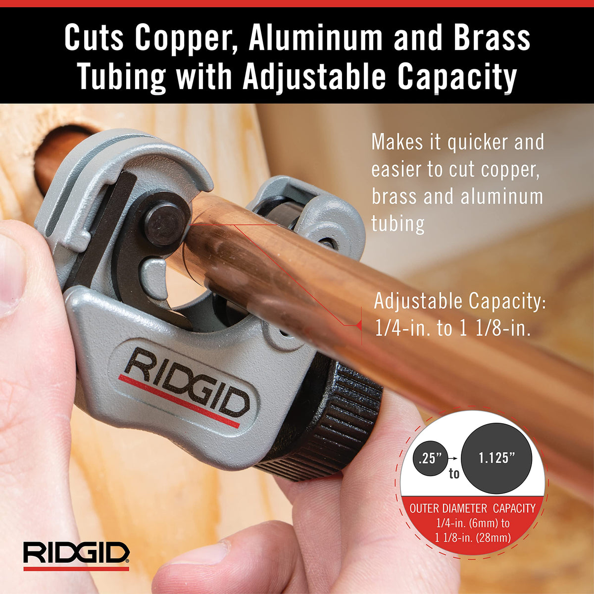 2-in-1 AutoFeed operation shown while cutting copper tubing.