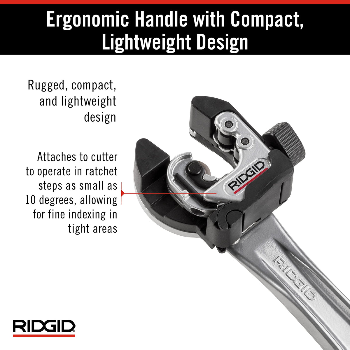 RIDGID cutter cutting copper, brass, and aluminum efficiently.