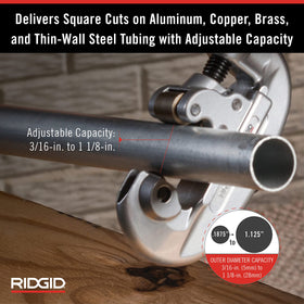 RIDGID fold-away reamer integrated into frame for ready tube prep