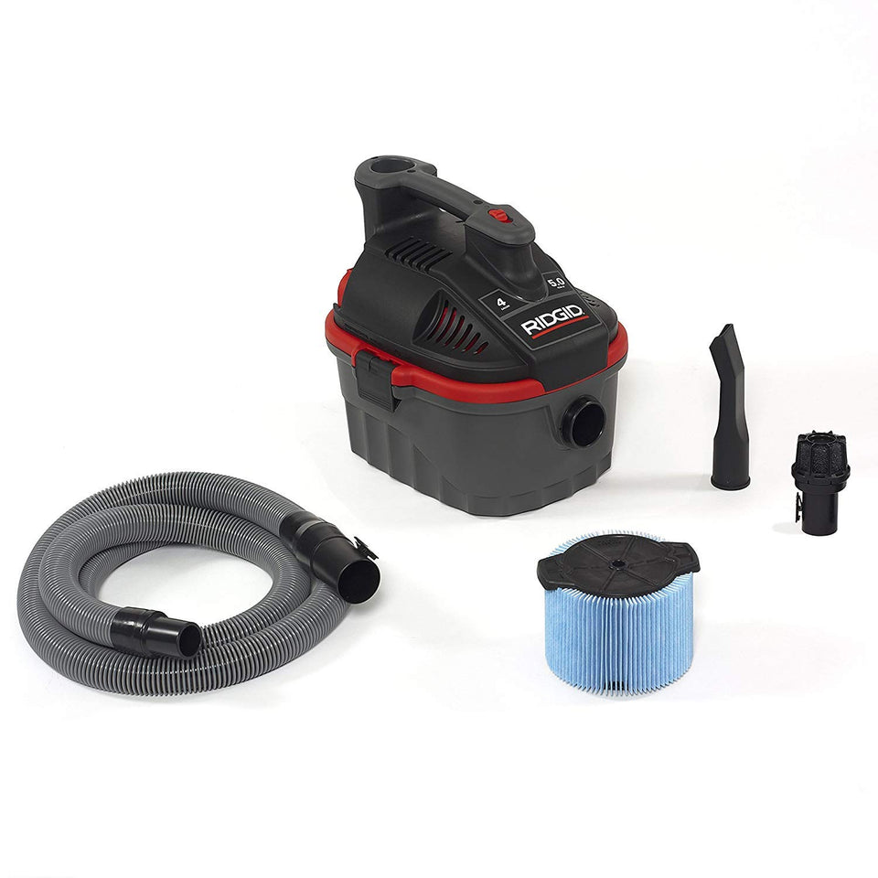 RIDGID 4000RV wet/dry vacuum power on site, showcasing strong suction and versatility