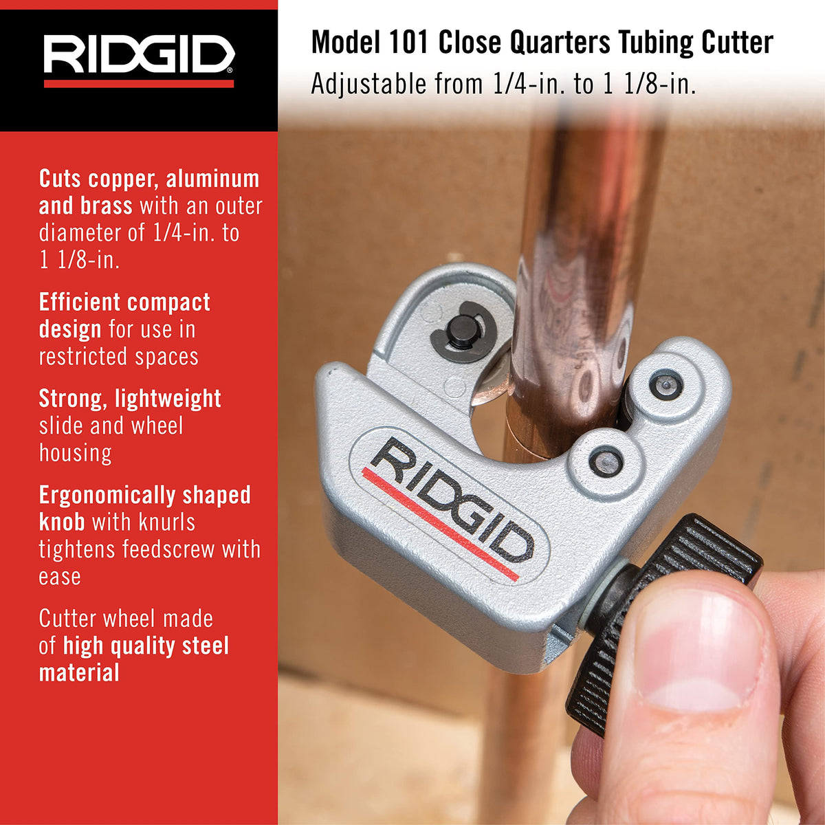 RIDGID 40617 cutting wheel in action delivering clean trims on small-diameter tubing.
