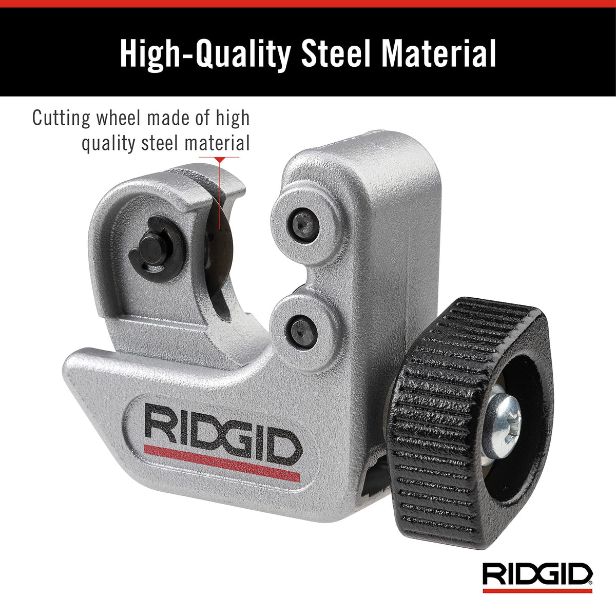 RIDGID knurled feed screw knob provides precise pressure control during cuts.