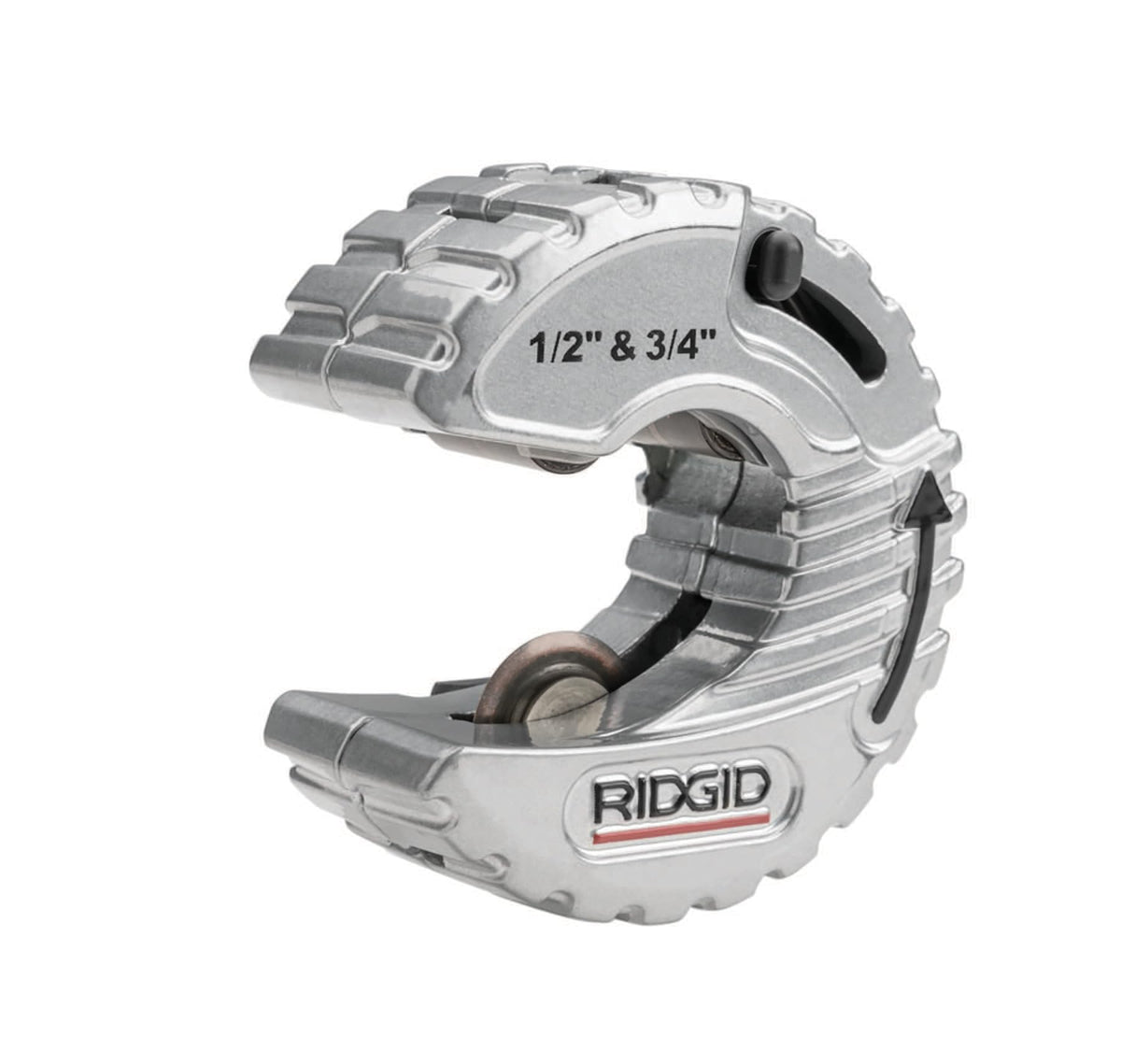 RIDGID 57008 cutter in tight spaces delivering clean 1/2" and 3/4" copper cuts.