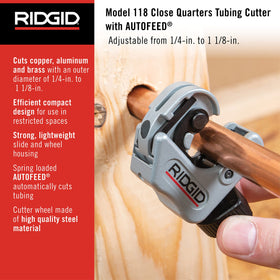 RIDGID 86127 small-diameter tubing being cut with precise control