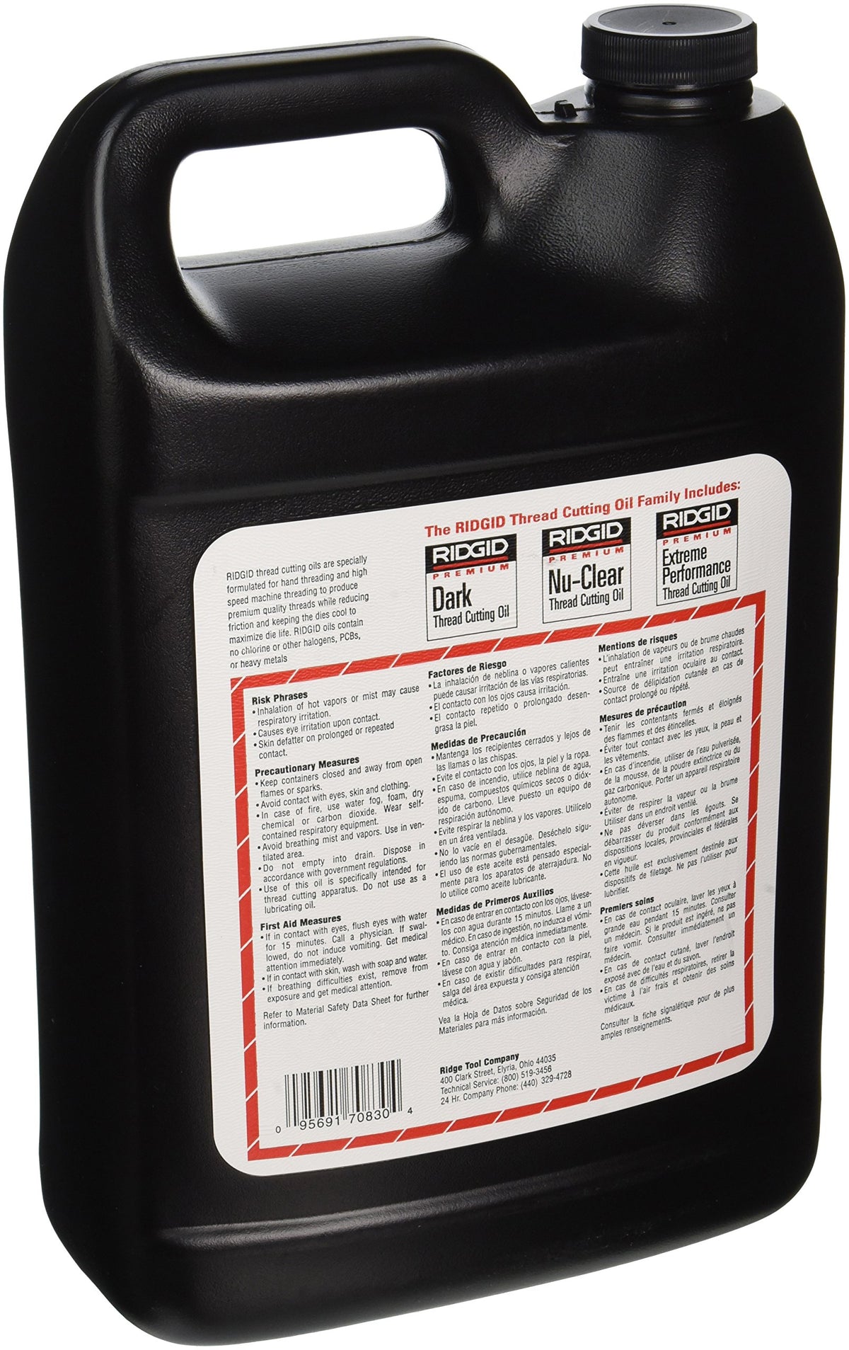 RIDGID 70830 pouring action demonstrates anti-mist formula for safer threading.