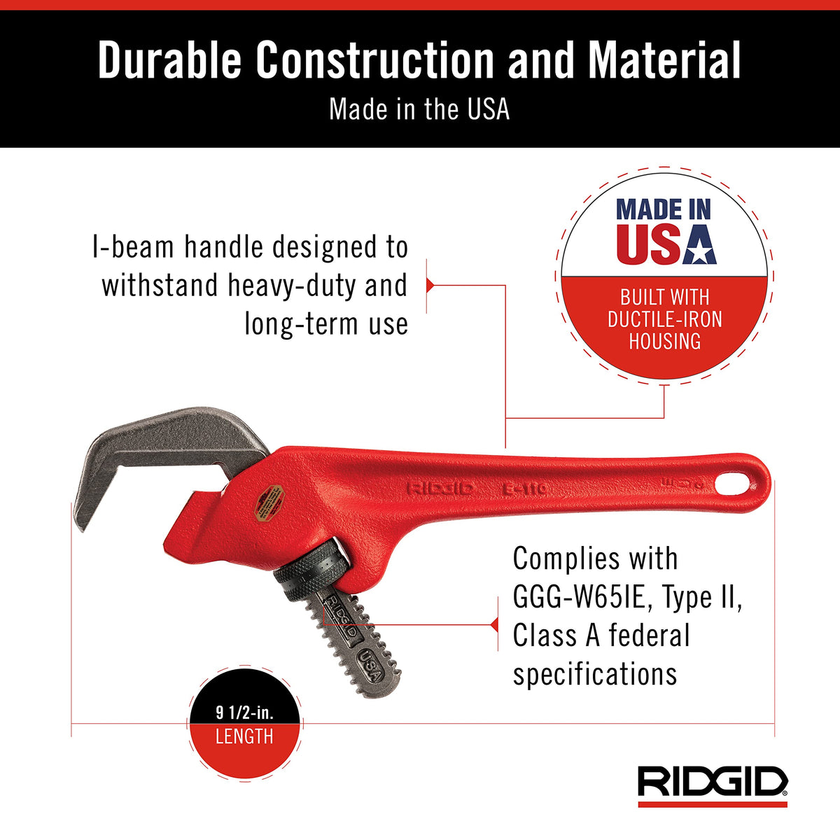 RIDGID E-110 red handle for comfortable grip