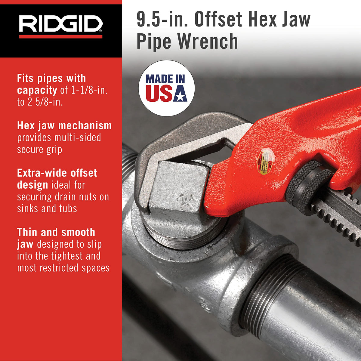 RIDGID E-110 wrench wide opening for larger pipe fittings