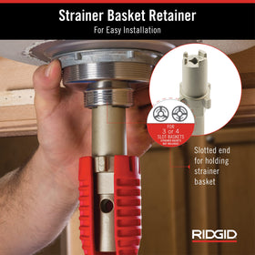 RIDGID EZ Change strainer basket retainer for removal and install