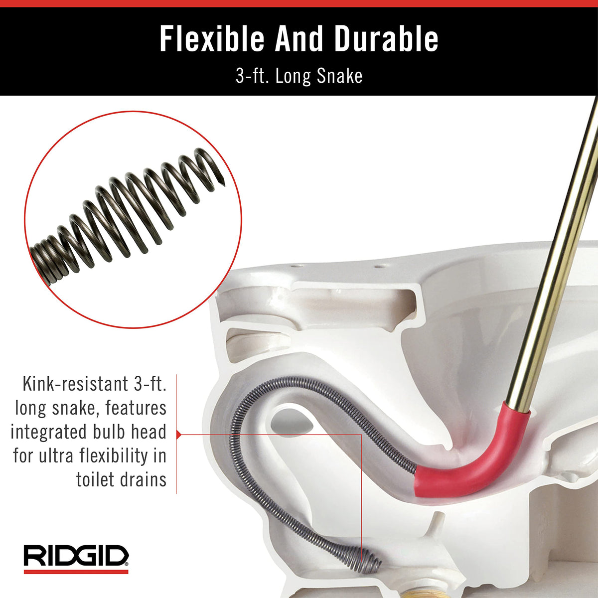 RIDGID K-3 toilet auger ergonomic handle for comfortable operation