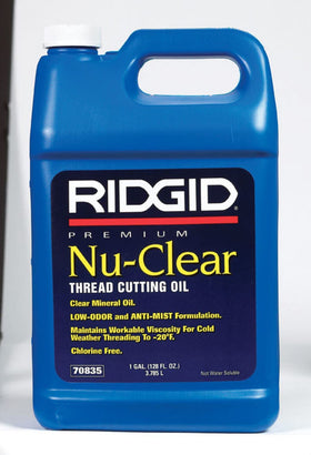 RIDGID Nu-Clear oil in use for clean, precise thread cutting.