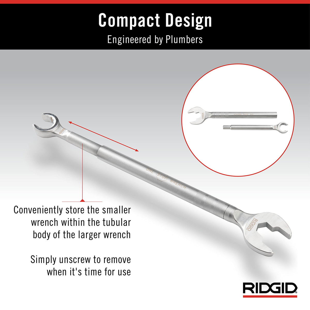 RIDGID One Stop Wrench ideal for straight stops, appliance legs, showerheads