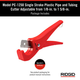 RIDGID PC-1250 tool trusted for reliable plastic cutting with warranty.