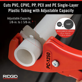 RIDGID PC-1250 reversible blade extends blade life for durability.