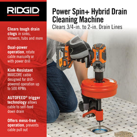 RIDGID Power Spin+ auto-feed trigger in action for hands-free feeding