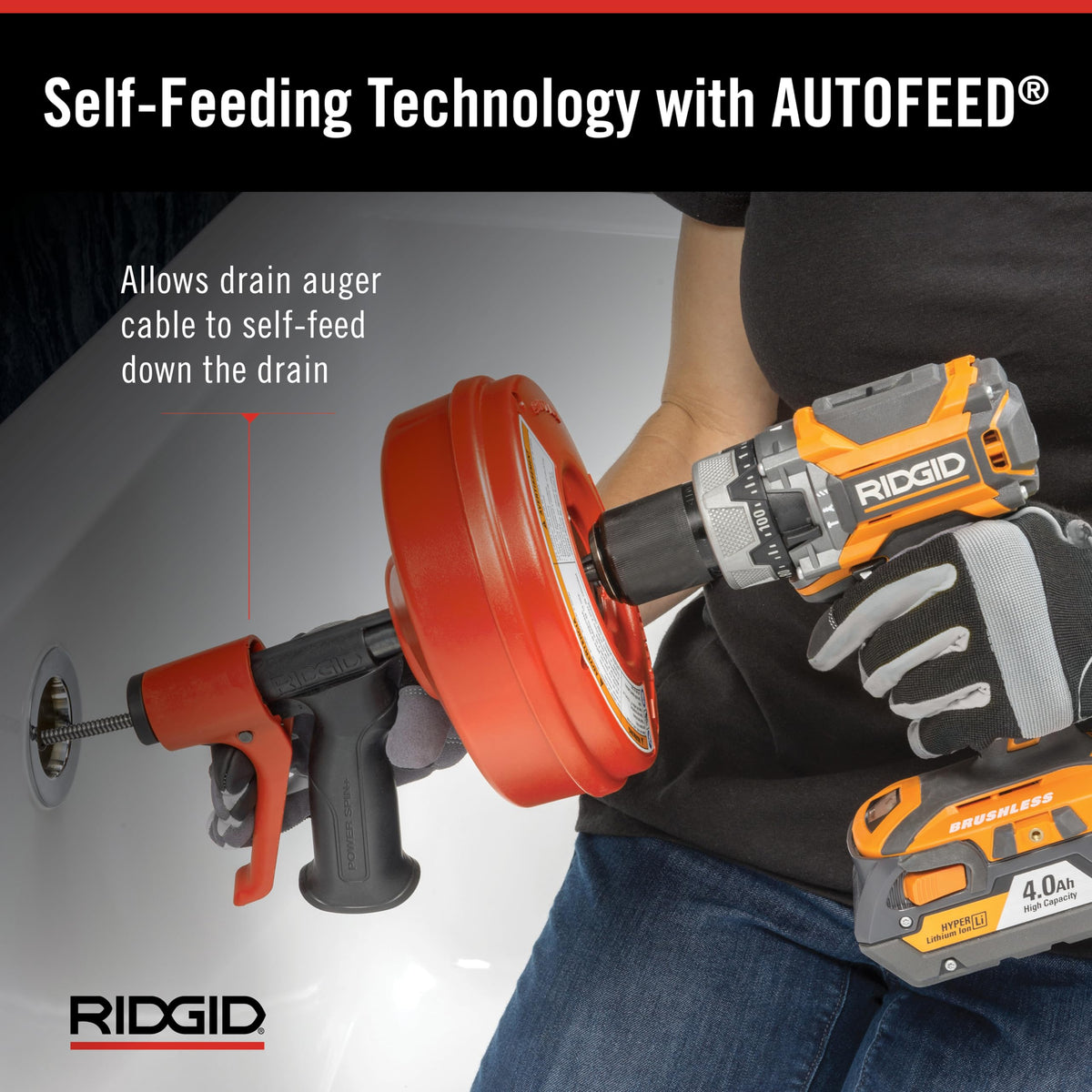 RIDGID Power Spin+ works with a cordless drill for extra power