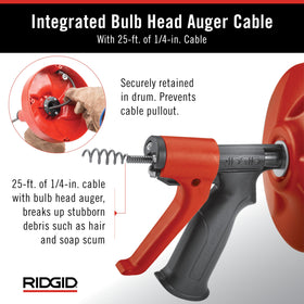 RIDGID Power Spin+ cable retained in drum prevents pullout