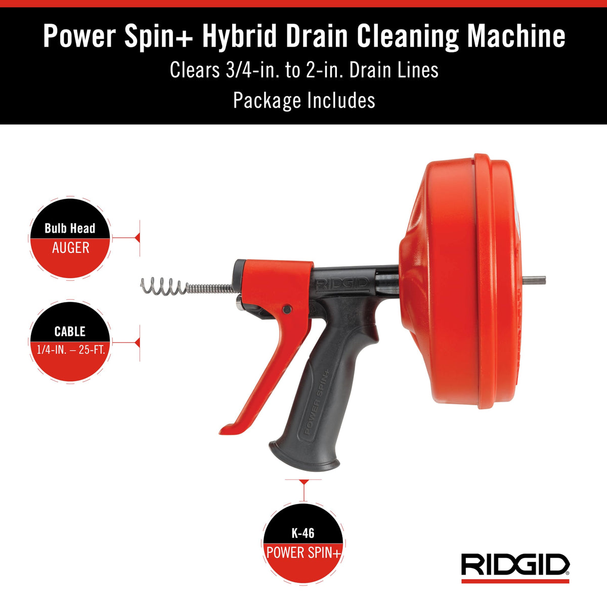RIDGID Power Spin+ compact design for tight spaces