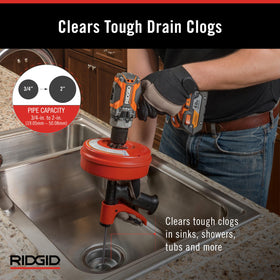 RIDGID Power Spin+ MAXCORE cable resists kinks for drill-powered cleaning