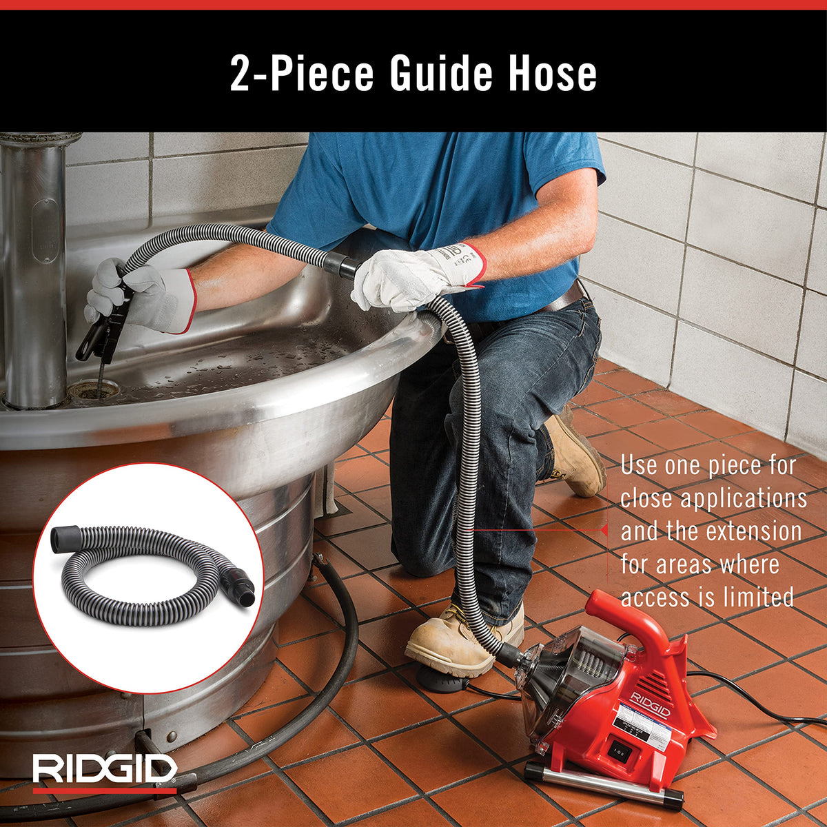 RIDGID PowerClear 450 RPM motor in operation clears stubborn blockages.