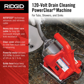 RIDGID PowerClear AutoFeed in action, feeding cable hands-free for cleaner setup.