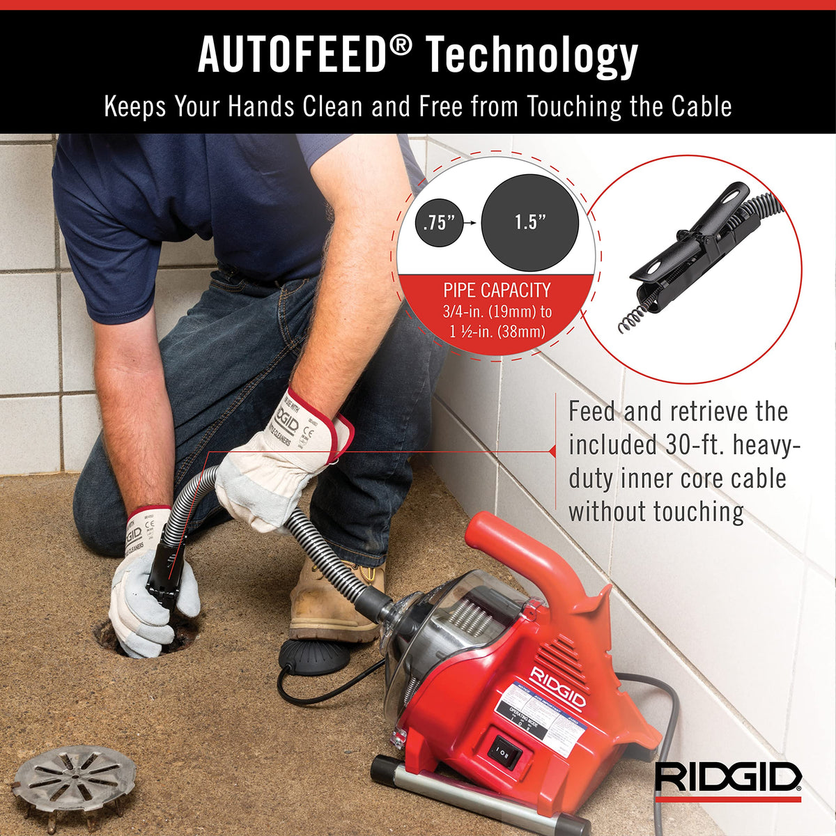 RIDGID PowerClear compact design fits tight spaces on the job.