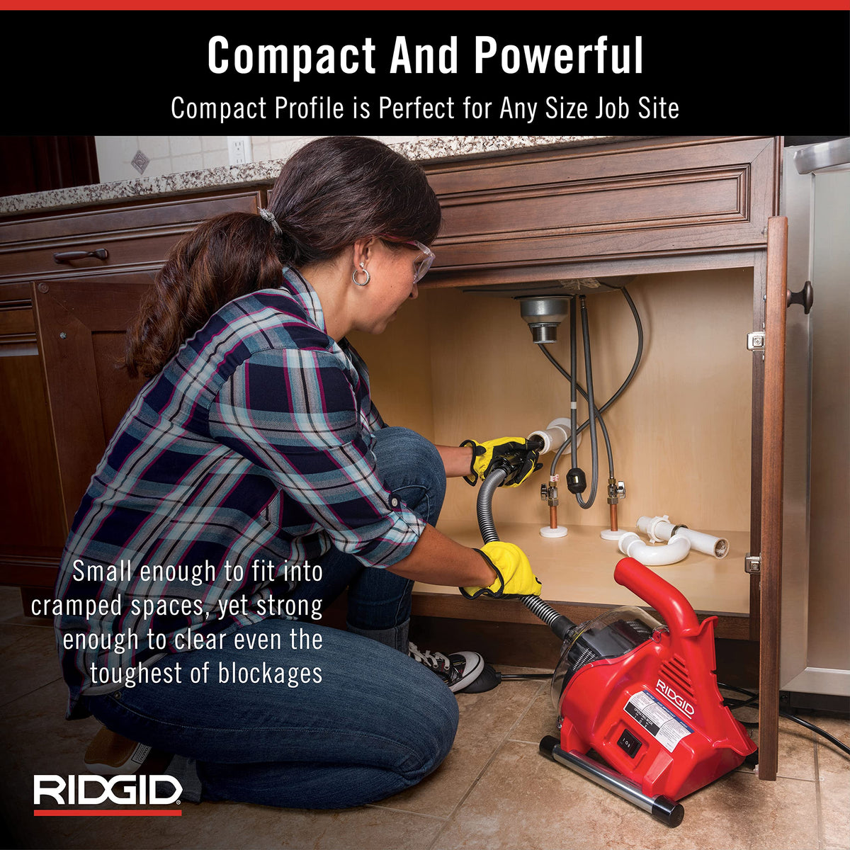 RIDGID PowerClear 30 ft inner-core cable prepared for deep clogs.