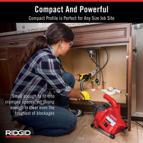 RIDGID PowerClear 30 ft inner-core cable prepared for deep clogs.