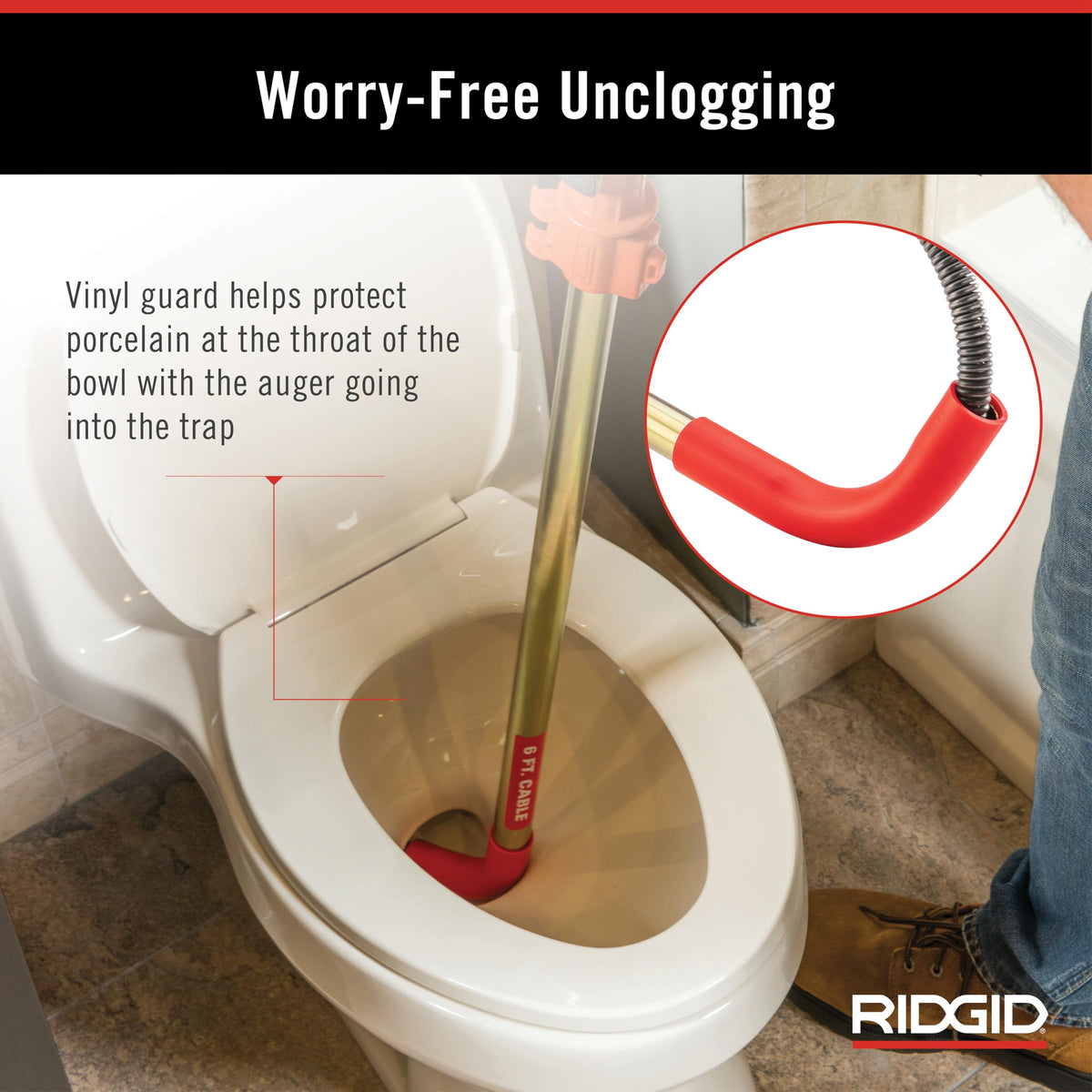RIDGID ergonomic handle for comfortable unclogging sessions