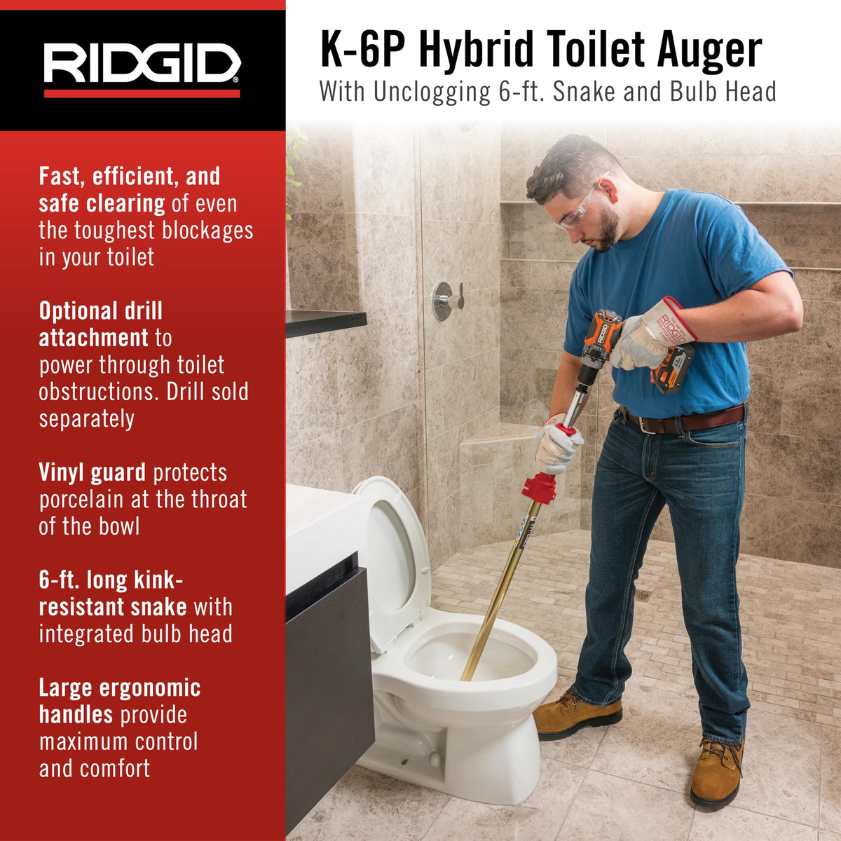 RIDGID vinyl guard protects porcelain bowls during unclogging