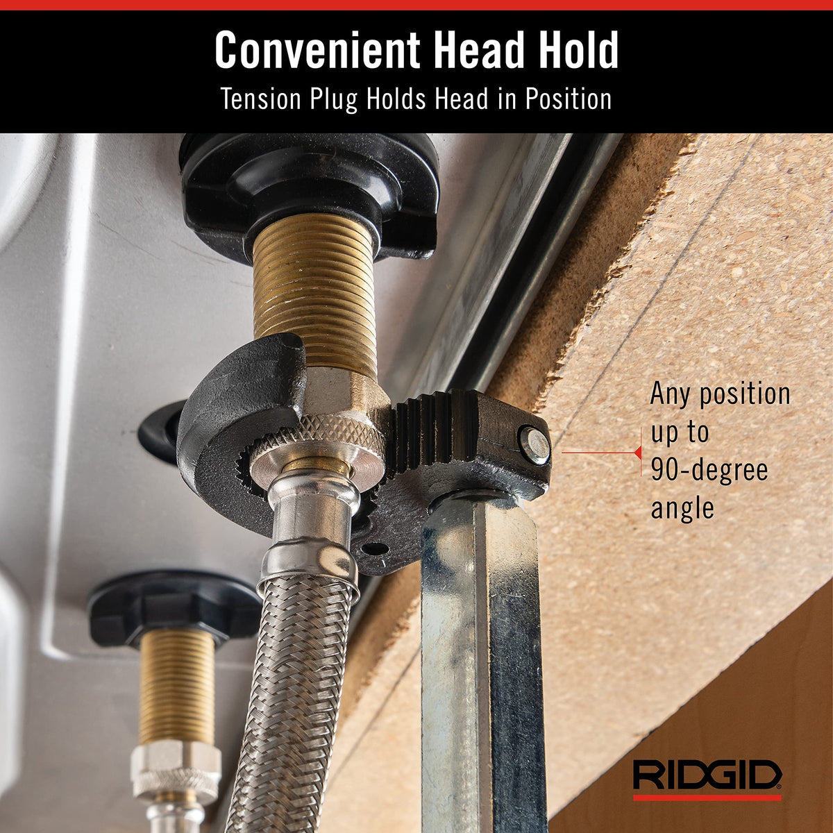 RIDGID basin wrench designed for under-sink access in confined spaces