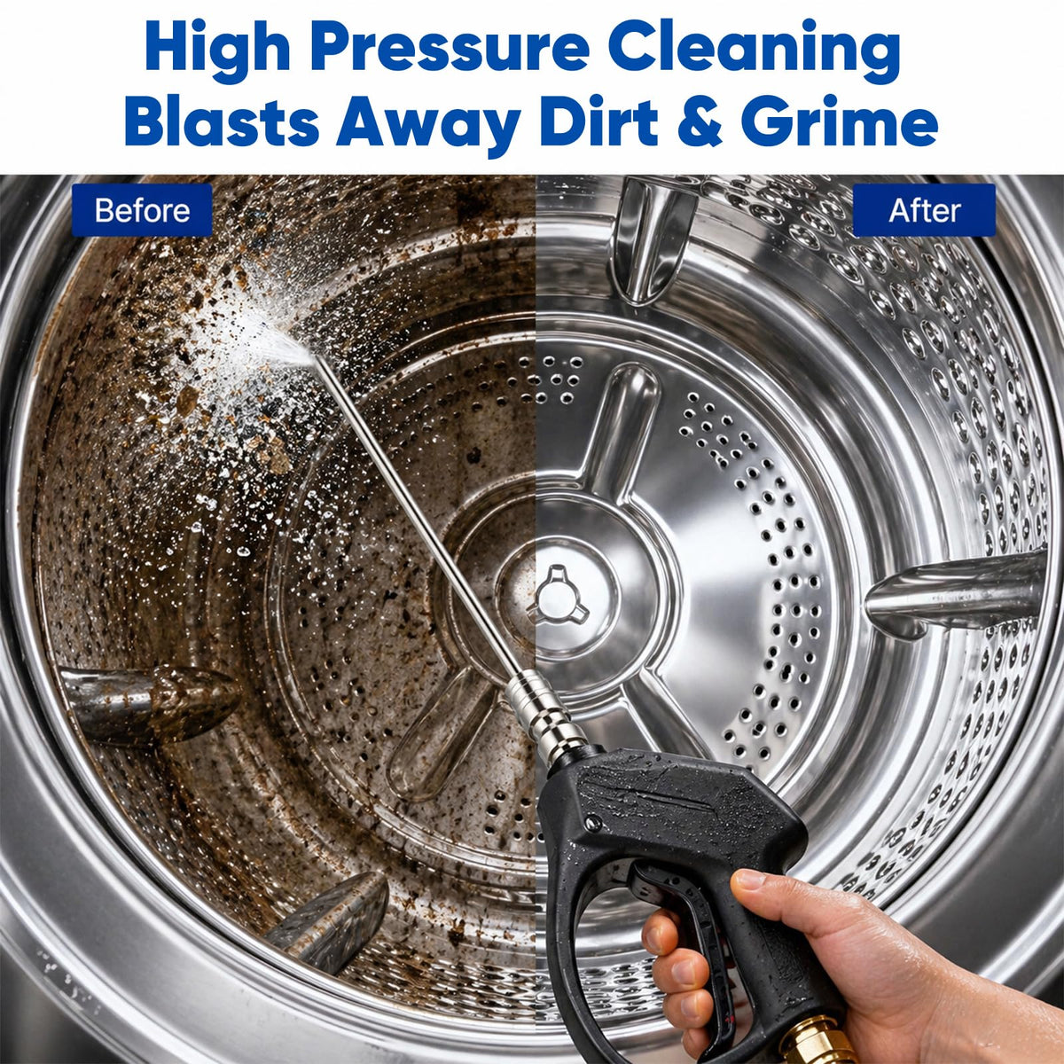 RIHUALS long-needle nozzle extends reach for thorough cleaning.